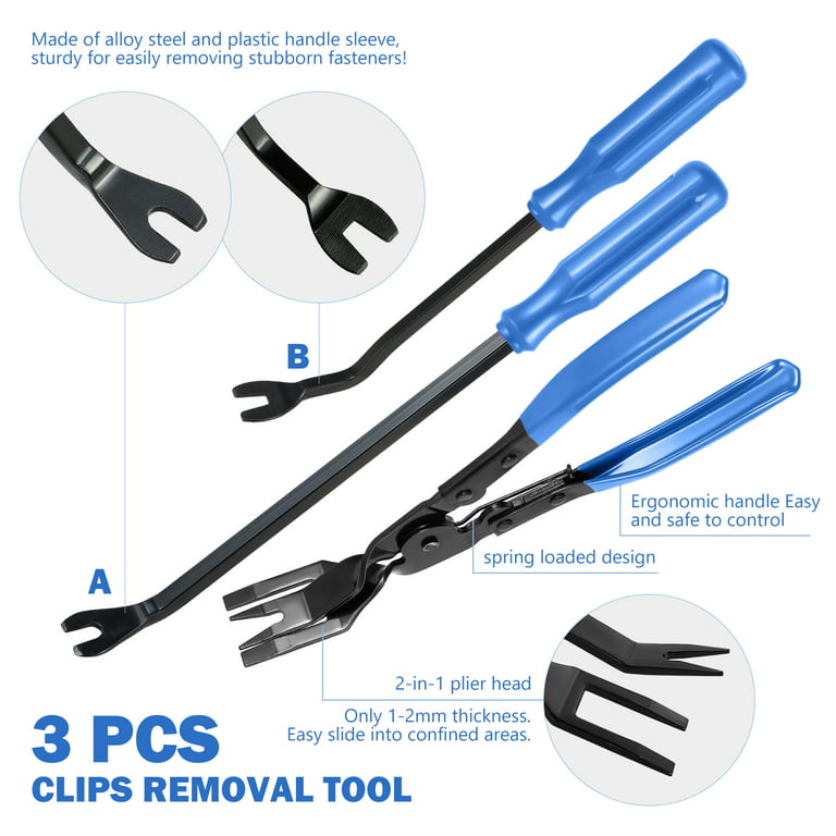 DNA Motoring TOOLS-00247 Car Trim Removal Tool Kit Blue Clip Plier  Upholstery Remover Set for Auto Door Panel Audio Dashboard