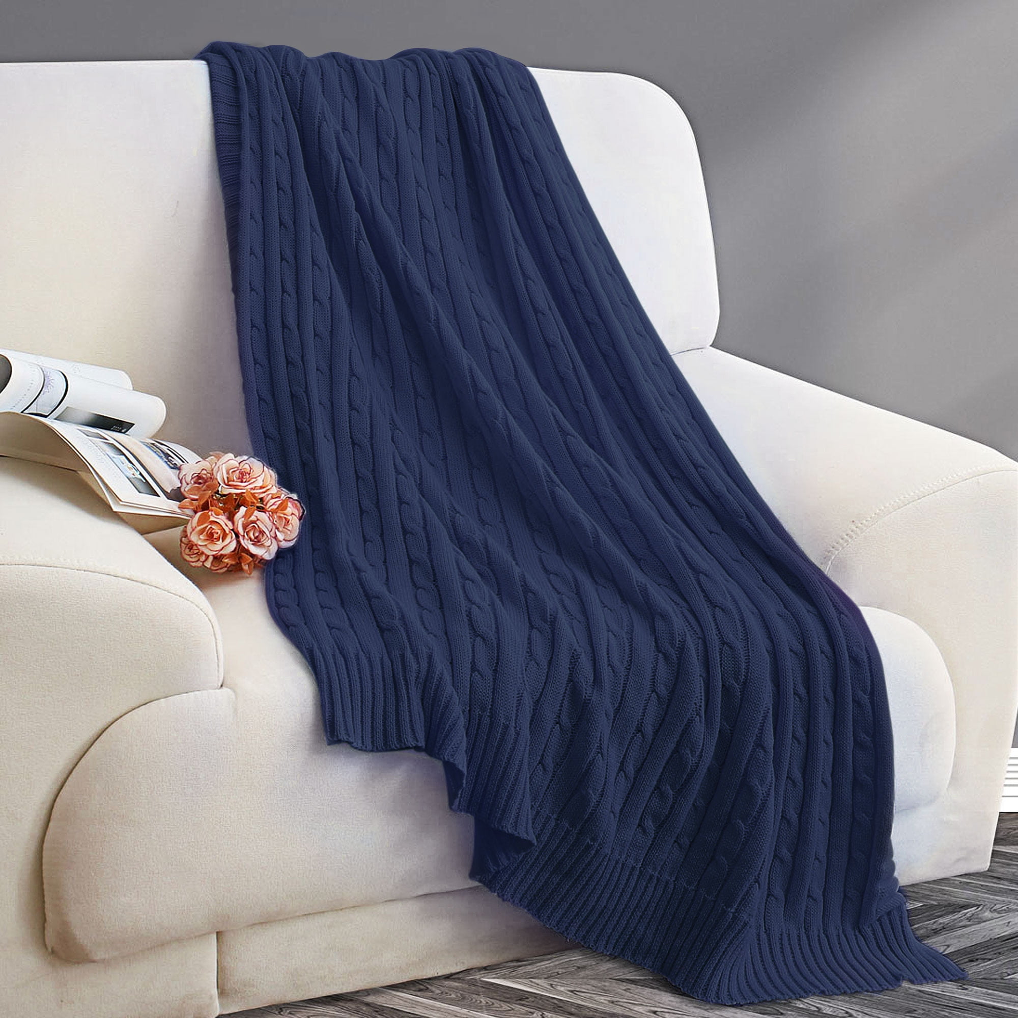 100 Cotton Throw Blanket Textured Solid Cable Knit Throw Couch Cover