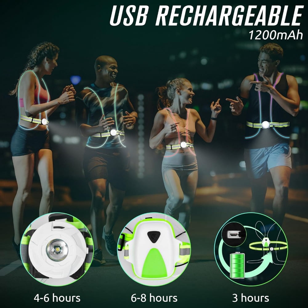 Running Vest, Running Light for Runners, Safety Reflective Running Gear for Men Women, 6 Multicolor, USB Rechargeable, Waterproof, LED Light Vest for Night Running, Walking, Jogging
