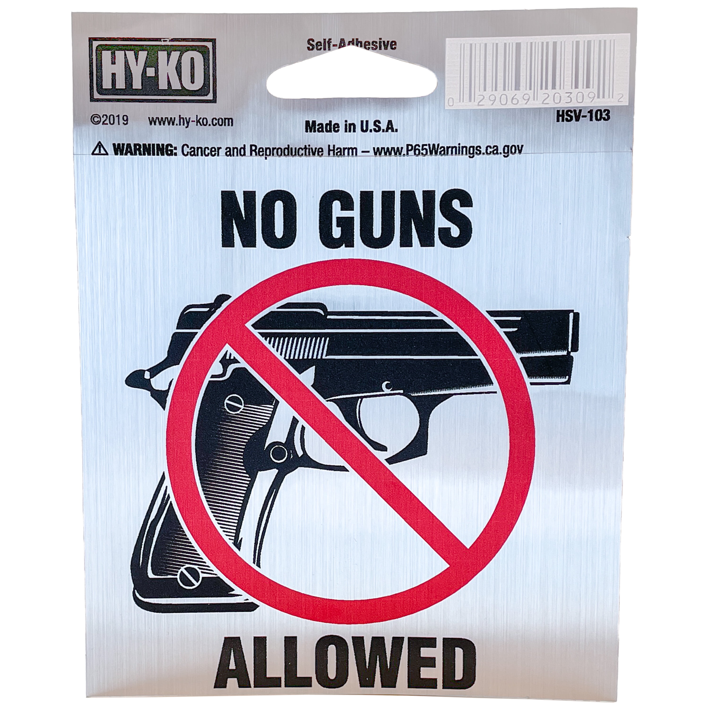 HyKo 4" x 4" No Guns Allowed Vinyl Sign, Selfadhesive Sticker