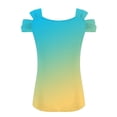thumbnail image 5 of MORESEC Summer Holiday V Neck Tops For Women Cold Shoulder Ruffle Gradient Casual Tee Shirts Vacation Fashion Clothes, Green L, 5 of 5