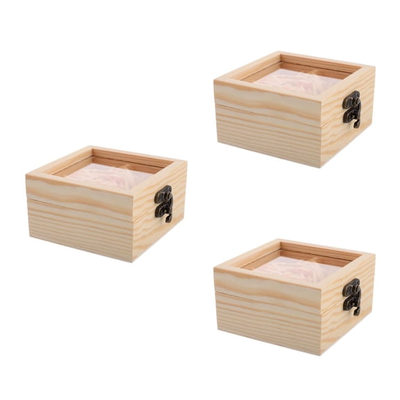 UPGRATOR Square Wooden Keepsake Box For Craft Enthusiasts Diy Users 3Pcs 3.34X3.34X1.89In