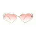 thumbnail image 2 of Womens Iridescent Rhinestone Bling Bubbly Heart Shape Sunglasses Pink, 2 of 4