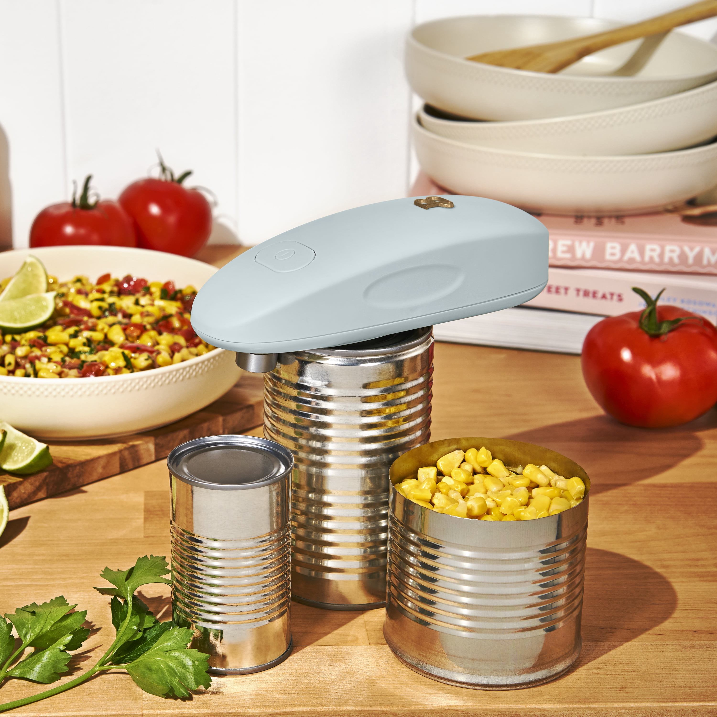 Beautiful Hands-Free Automatic Battery Powered Electric Can Opener, Hydrangea by Drew Barrymore