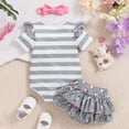 thumbnail image 7 of larppty Catpapa Newborn Baby Girl Romper Jumpsuit Bodysuit +Pants Shorts+Headband Outfit Set (Z04-Grey, 6-9 Months), 7 of 7
