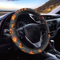 Kuiaobaty Halloween Pumpkin Gray Steering Wheel Cover Auto Steering Wheel Protector Vehicle Wheel Protector Polyester Cover with Anti-Slip Lining for Sedans SUV Van Truck