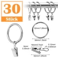thumbnail image 2 of Anillos de cortina de acero inoxidable de 30 piezas con clips, 32 mm de diámetro, para cortinas y cortinas de ducha, acabado plateado, 2 of 7