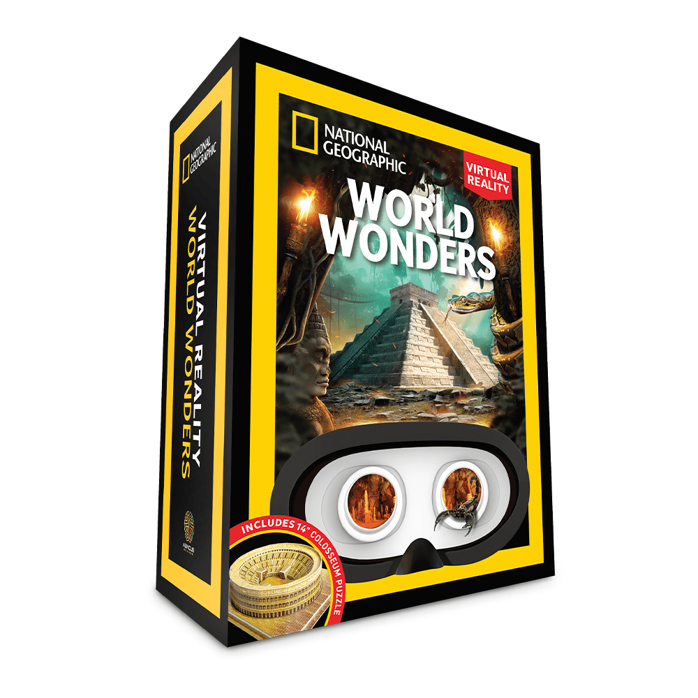 National Geographic World Wonders VR Activity Set — Virtual Reality Goggles, AR World Map, 3D Colosseum Puzzle, 40-Page Book — Ages 8+
