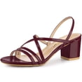 thumbnail image 1 of Sandalias De Tiras Talón Abierto Tacones Gruesos para Mujer Borgoña 37, 1 of 6