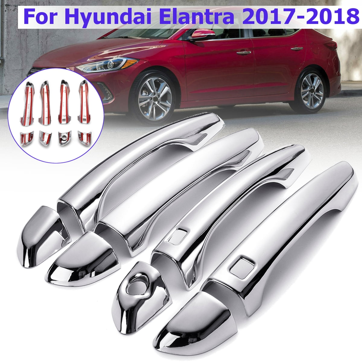 Set Chrome Door Handle Catch Cover Trim Molding For 07-10 Hyundai Elantra i30 