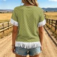 thumbnail image 3 of Uootdi Beach Tops for Women Crew Neck Short Sleeve Fringe Trim Cuff And Hem Polka Dot Print Soft Knit Boho Tops for Women Loose Fit Beach Vacation Lightweight Airy Womens Tees, 3 of 6