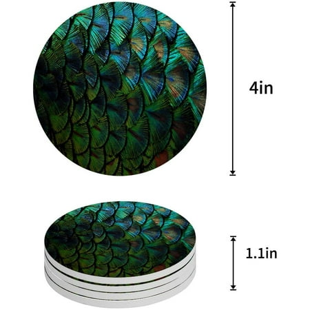

FMSHPON Peacock Set of 6 Round Coaster for Drinks Absorbent Ceramic Stone Coasters Cup Mat with Cork Base for Home Kitchen Room Coffee Table Bar Decor