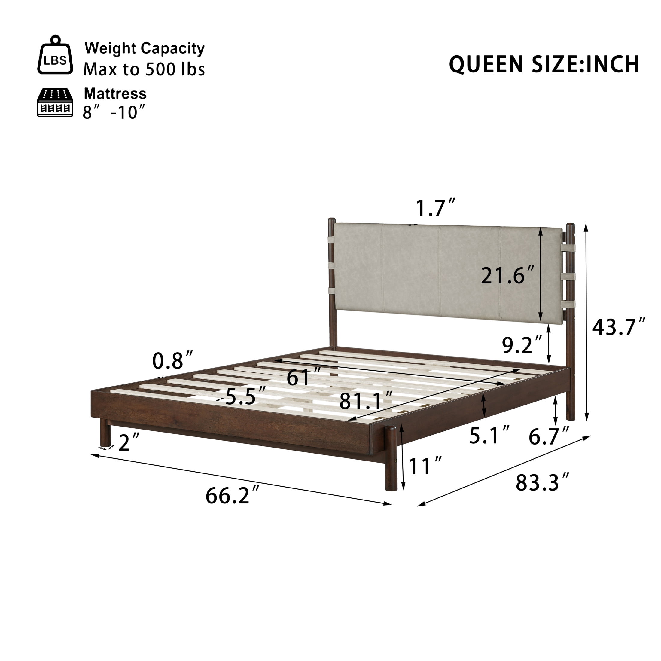 Christopher Knight Home Queen Upholstered Platform Bed with Solid Wood Frame, Walnut and Light Grey