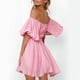thumbnail image 4 of Gibobby Vestido casual de verano para mujer Vestido de verano para mujer, manga farol, hombros descubiertos, minivestidos con volantes, línea A, vestido fluido(Rosa,XL), 4 of 5