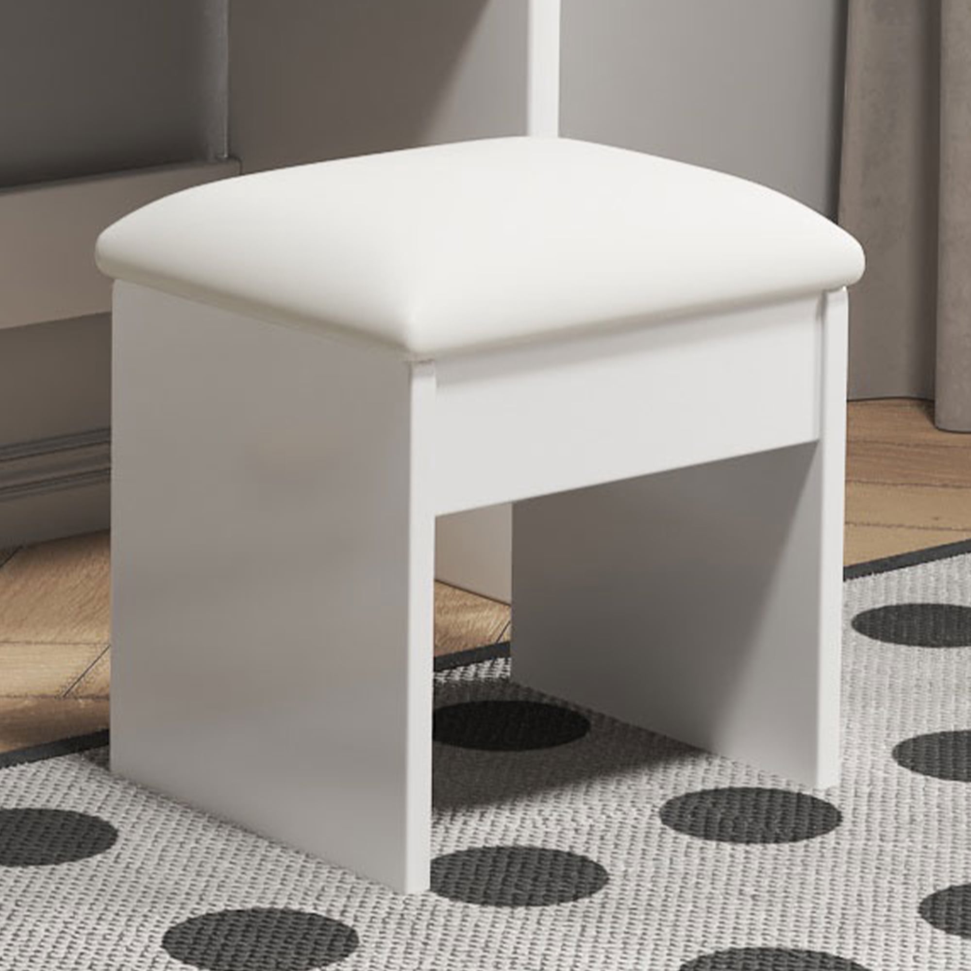 Mintazer Dressing Table with Sliding LED Mirror & 4 Drawer, Cosmetic Vanity Desk with Padded Stool & Multi-Tier Open Shelves for Bedroom Apartments, White