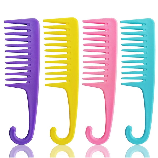4 piezas de peines de dientes anchos, peine de ducha, peine desenredante con gancho, peine de dientes anchos para el cabello mojado y Peine seco