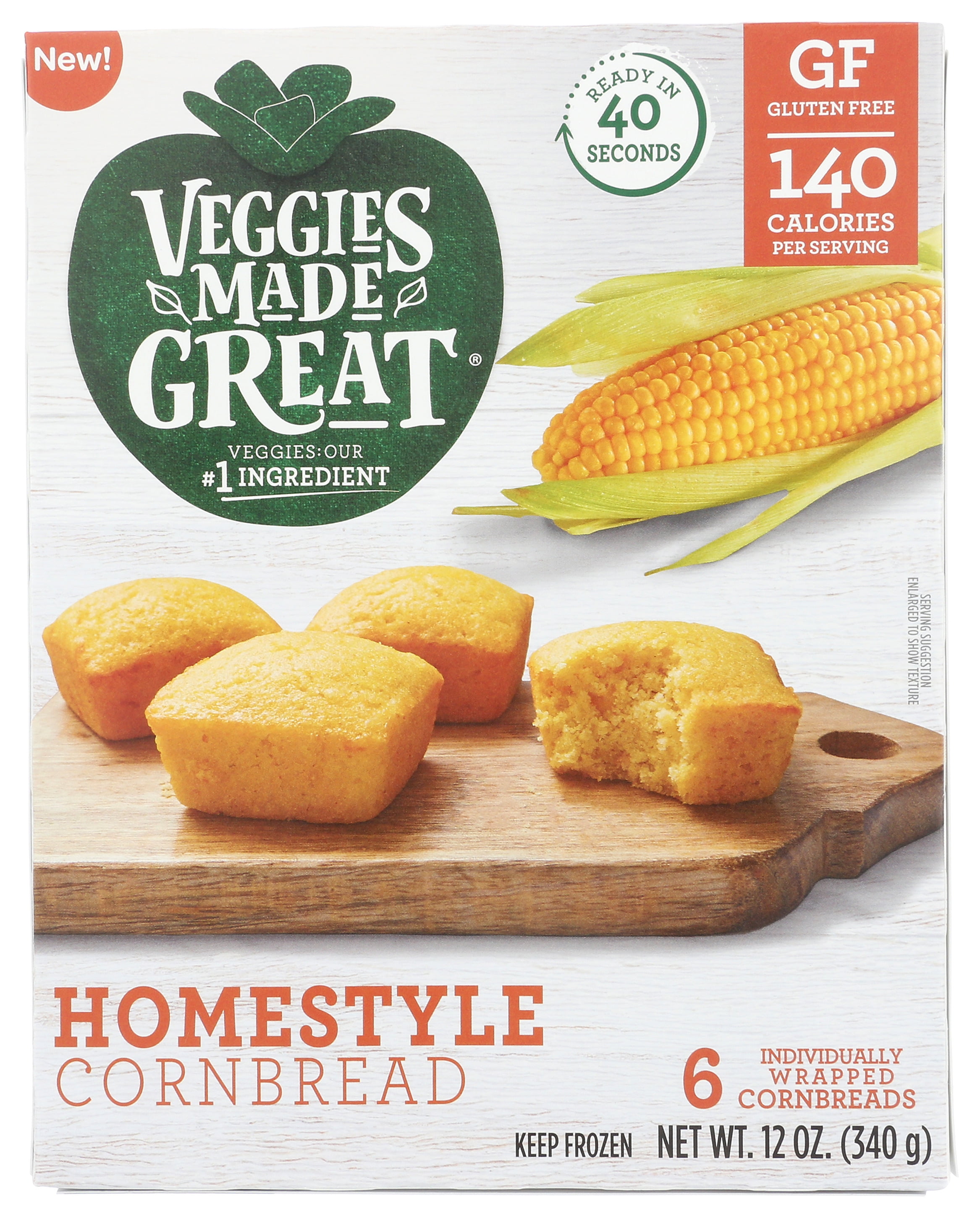 Veggies Made Great Homestyle Cornbread, 12 Ounce, 6 Count Box, (Frozen)