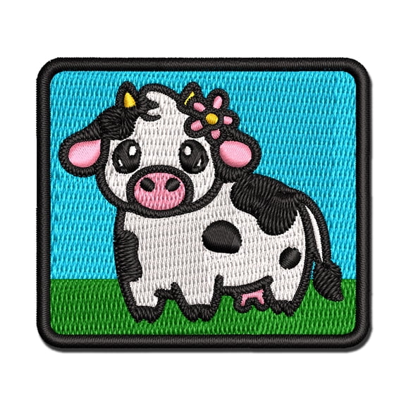 Darling Cow with Flower Applique Multi-Color Embroidered Iron-On Patch - 2.5 Inch Small