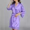 thumbnail image 6 of WREESH Womens Silk Pajamas Casual Homewear Long-Sleeve V-Neck Dress Color Lace Night-Robe One Size Purple, 6 of 8