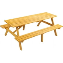 Tabaray 8 Person Wooden Picnic Table, Outdoor Camping Dining Table with 2 Built-in Benches for Garden Courtyard BBQ