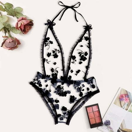 

Frower Embroidery Lingerie Women Underwear Sleepwear Bodysuit Jumpsuit Teddy