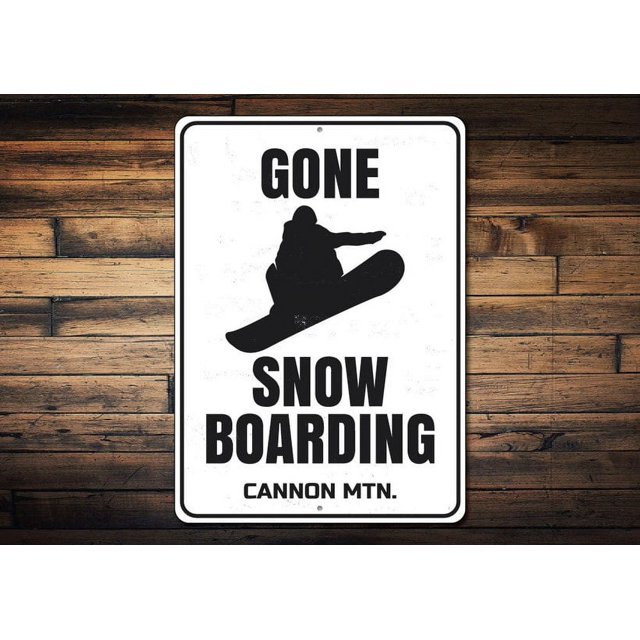 Letrero de snowboard Gone con nombre de ubicación de albergue de esquí, decoración de metal, regalo para amantes de la nieve, letreros de nieve novedosos, tamaño: 8 x 12 pulgadas