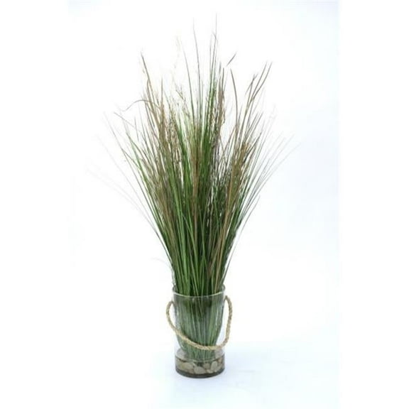 Distinctive Designs 17118 Waterlook Tall Grass with White Rocks in Clear Glass Cylinder with Rope - Greens