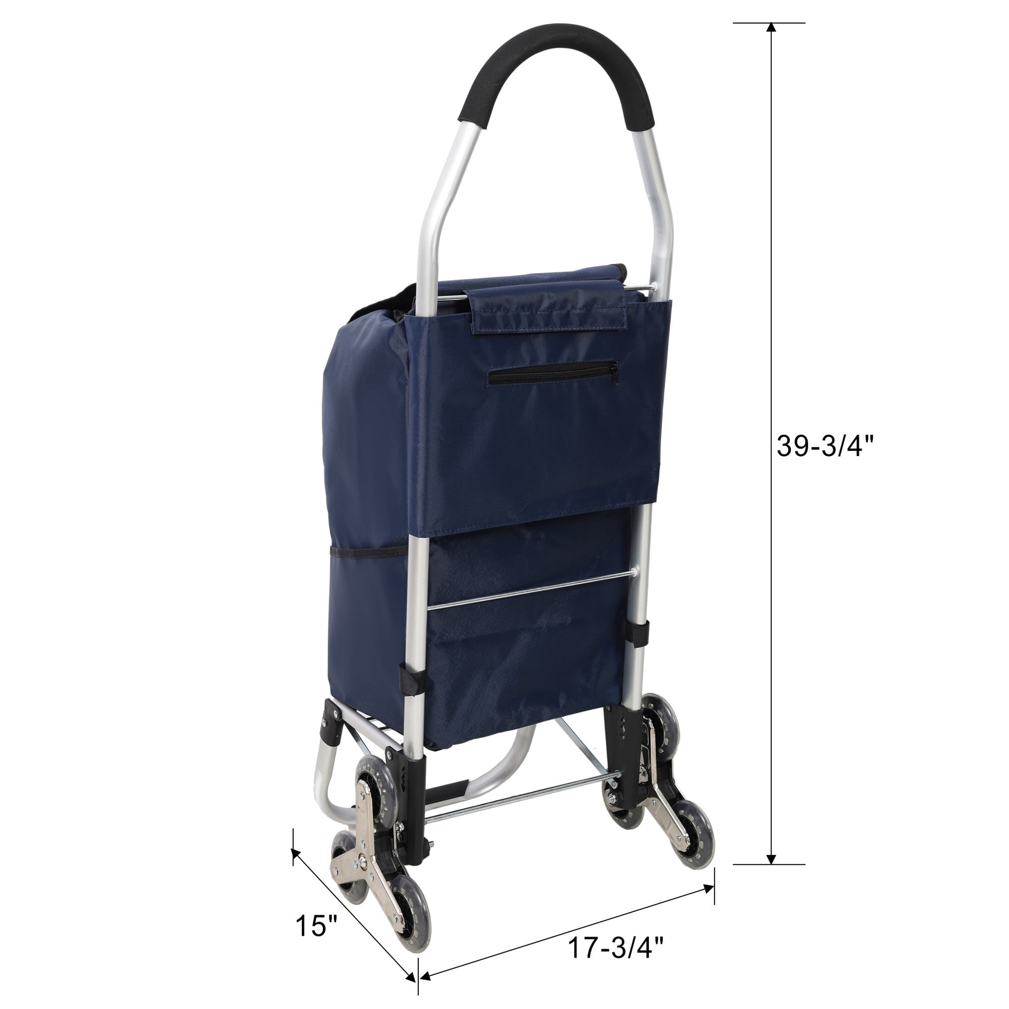 Shopping Stair Trolley with Wheels,Trolley Black Foldable Shopping Cart,Removable Shopping Oxford Waterproof Bag,Stainless Steel Triangular Wheels, Blue