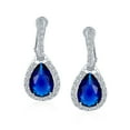 thumbnail image 2 of Bling Jewelry Womens 7CT Blue Teardrop CZ Clip On Drop Earrings Imitate Sapphire, 2 of 6