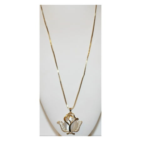Rose with White Stone and Clear Crystals on Gold Chain W00275