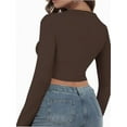 thumbnail image 4 of Women's Basic Sexy Square Neck Long Sleeve Going Out T Shirt Crop Top, 4 of 4