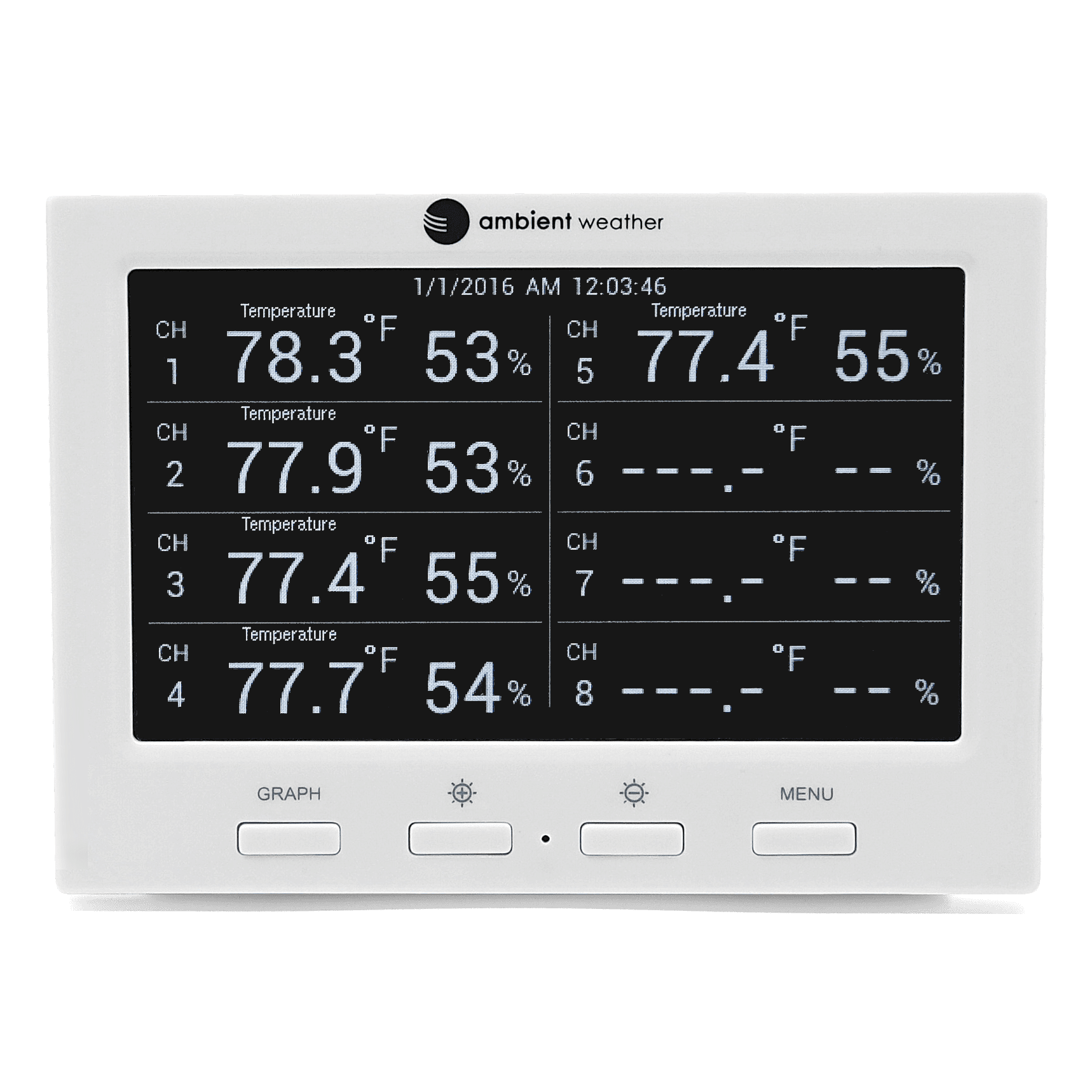 Ambient Weather WS-3000-X5 Wireless Thermo-Hygrometer with Logging, Graphing, Alarming, Radio Controlled Clock with 5 Remote Sensors