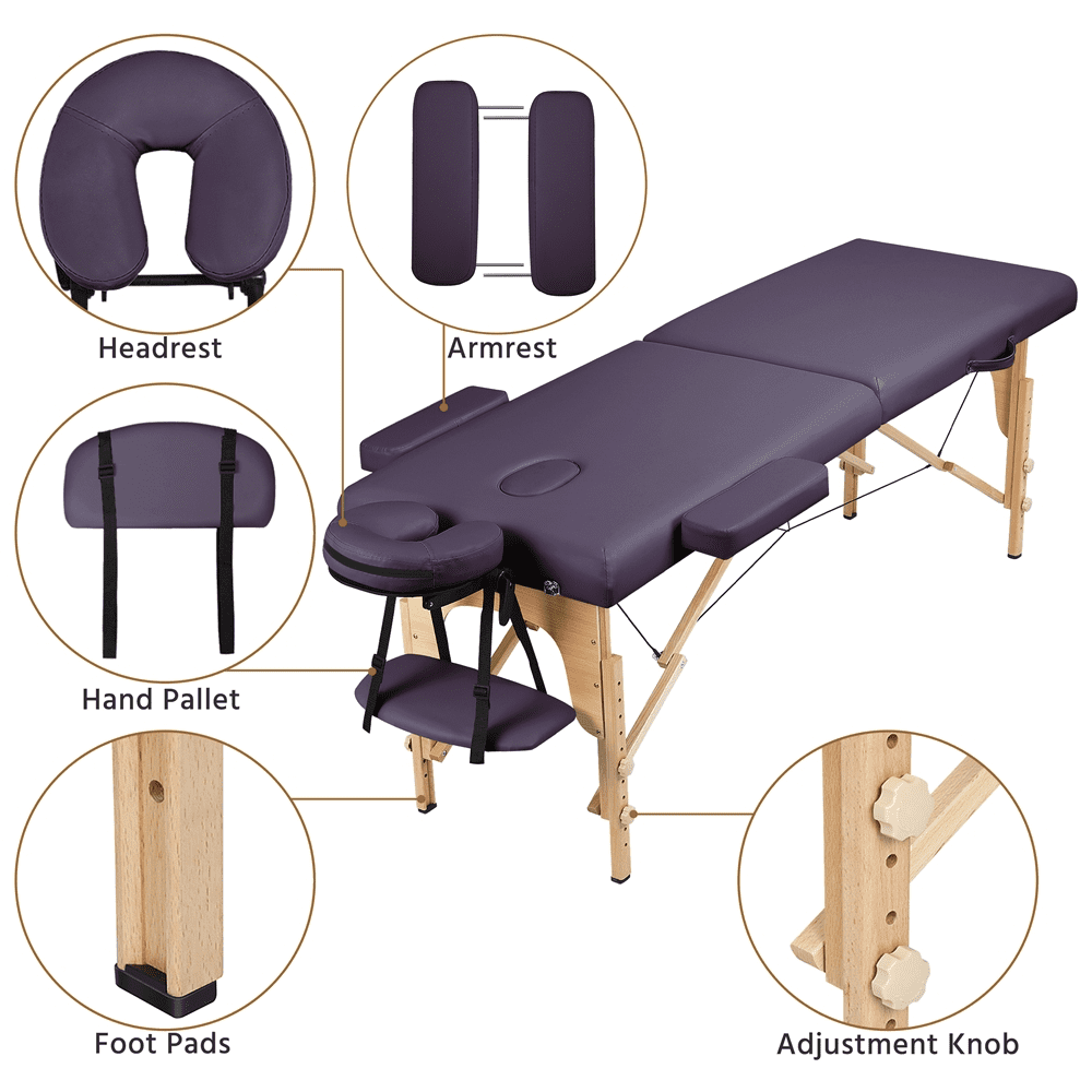 Renwick Adjustable Massage Bed with Headrest and Armrest, Lavender