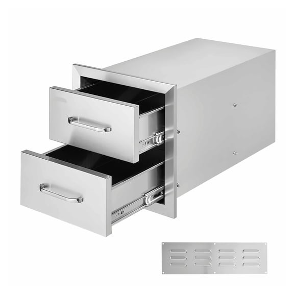 Outdoor Kitchen Drawers 14W x 14.4H x 23D Inch, Flush Mount Double BBQ Drawers Stainless Steel with Handle, BBQ Island Drawers for Outdoor Kitchens or Grill Station