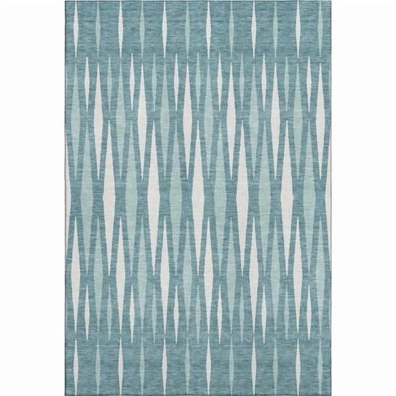 HomeRoots 670085 8 x 10 ft. Teal & Ivory Geometric Transitional Washable Machine Made Rectangle Area Rug with UV Protection