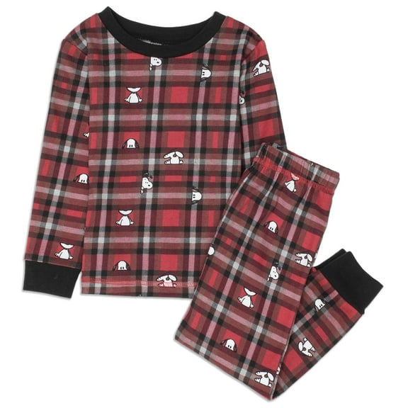 PEANUTS Snoopy 100% Cotton Family Matching Pajamas Holiday 2-Piece Sets for Christmas with Woodstock Charlie Brown Linus for Baby (Red Plaid, 18M)