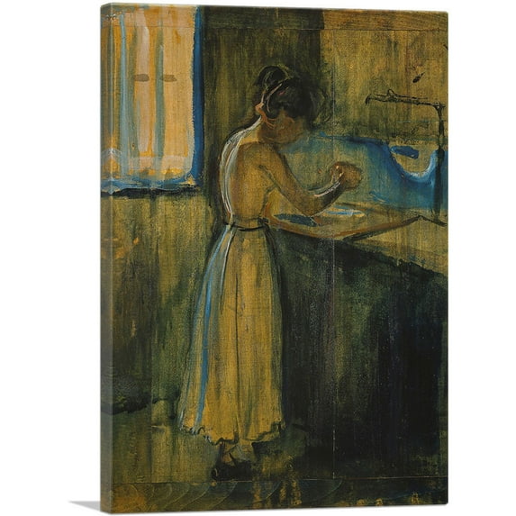 ARTCANVAS Young Woman Washing Herself 1896 Canvas Art Print by Edvard Munch - Size: 40" x 26" (0.75" Deep)
