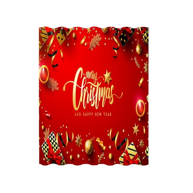 Ensemble de Rideau de Douche Flocons de Neige Rouges de Noël avec Design Lettre 12 Crochets Tissu Polyester Pailleté pour Décoration de Salle de Bain Baignoire Entretien Facile Lavable