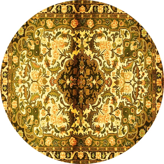 Ahgly Company Machine Washable Indoor Round Persian Yellow Traditional Area Rugs, 5' Round