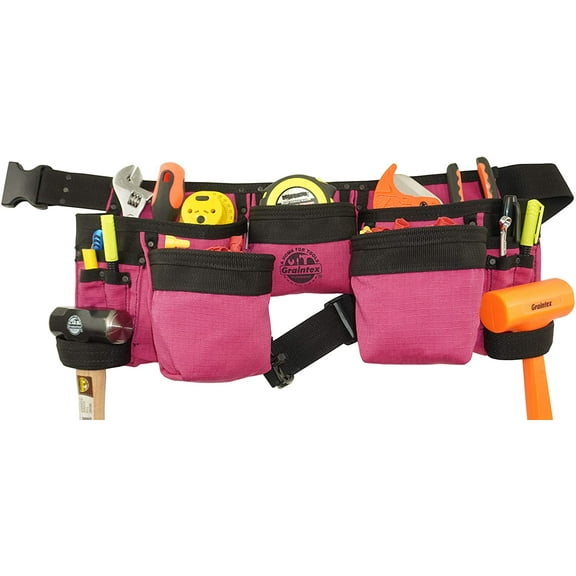 Graintex CD2151 11 Pockets Apron for Finishing Tools, Pink, for Builders, Electricians, Plumbers, Handymen