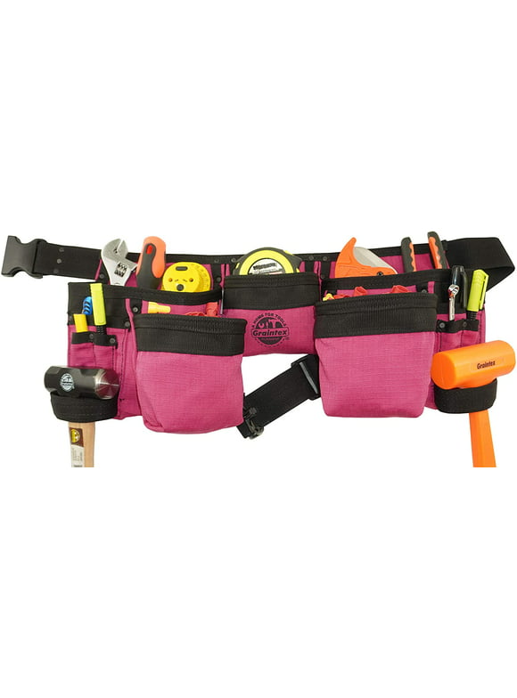 Graintex CD2151 11 Pockets Apron for Finishing Tools, Pink, for Builders, Electricians, Plumbers, Handymen