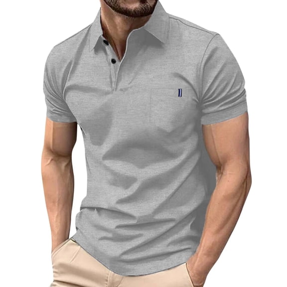 Qgtaibl Mens Short Sleeve T Shirt Moisture Wicking Quick-Dry Shirts Collared Golf Tennis T-Shirts Summer Muscle Tees with Chest Pocket Gray,S