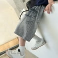 thumbnail image 4 of RMGVDSD Boys Denim Shorts Elastic Waist Wide Leg Casual Loose Denim Shorts Comfortable Boy Baggy Jorts Kids Trendy Summer Jean Shorts for 9-10 Years, 4 of 9