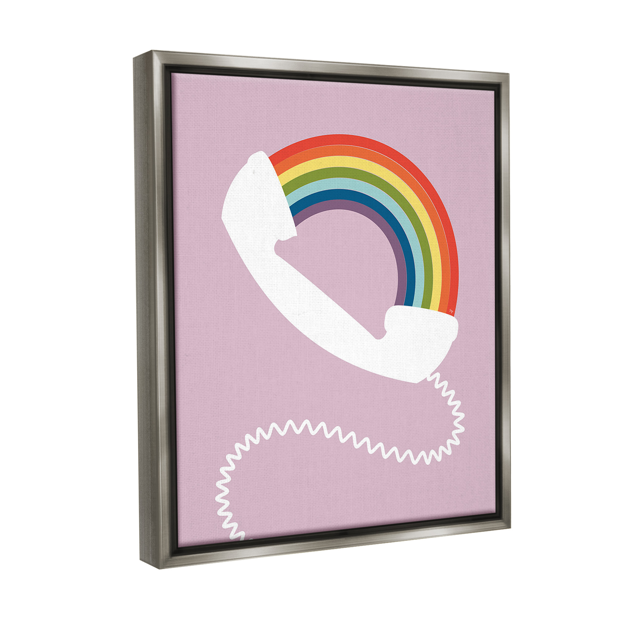 Stupell Industries Modern Rainbow Telephone Abstract Painting Gray Floater Framed Canvas Art Print Wall Art, 25 x 31