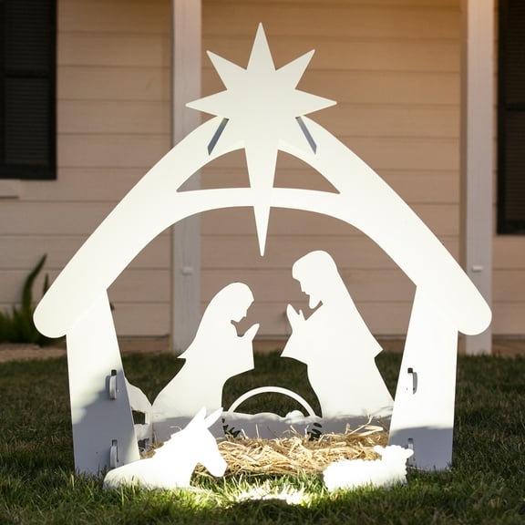 Best Choice Products 4ft Outdoor Nativity Scene, Weather-Resistant Decor, Christmas Family Yard Decoration, PVC - White