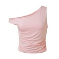 thumbnail image 4 of Rhuody Tops For Women Off The Shoulder Sleeveless Shirts Going Out Crop Tank Tops Slim Fitted Summer Leisure Women'S Clothing Pink, 4 of 5