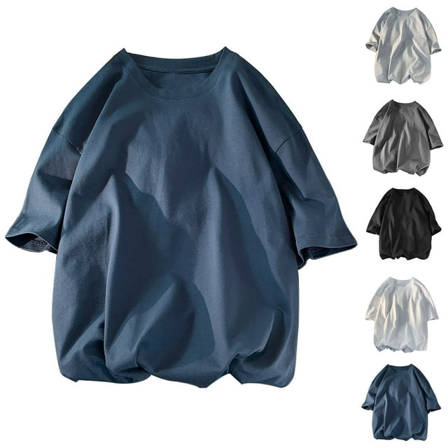 NJDVHB Workout Tops Men,Mens Short Sleeved Solid Round Neck Casual Workout Tops,Dark Gray,L