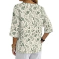 thumbnail image 2 of Xoenoiee Green Ferns Leaves Print Women's Vintage Linen Tops 3/4 Sleeve Boho Summer Graphic Tees Tunic Shirts Casual Loose Button Blouses, Size S, 2 of 7