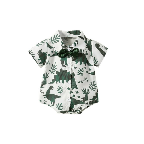 hirigin Baby Boys Lapel Romper, Summer Infant Cartoon Dinosaur Leaves Printing Short Sleeve Single-breasted Jumpsuit