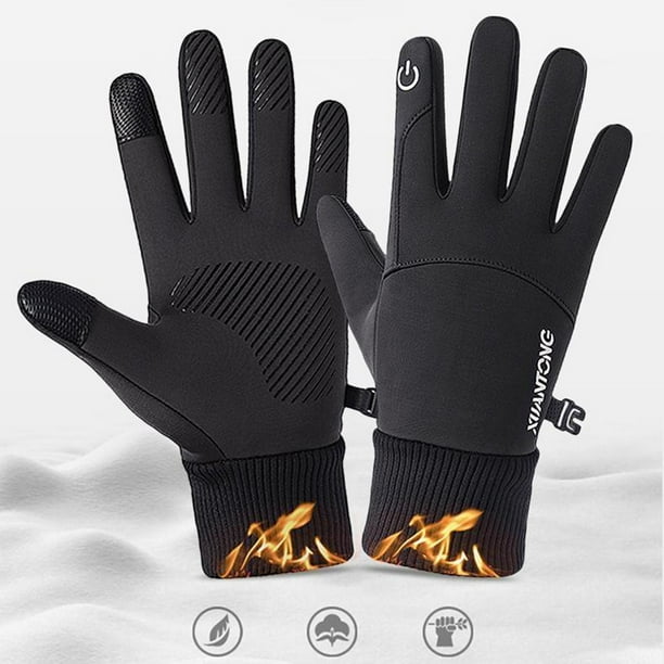 Guantes térmicos de invierno para hombre, pantalla táctil, guantes impermeables de lana para conducir, correr, esquiar, trabajar, en bicicleta , Negro L Negro L 1